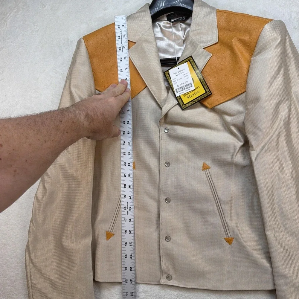 Vintage Western Cowboy Suit Pearl Snap Rodeo Rockabilly Stage Tan 44x36